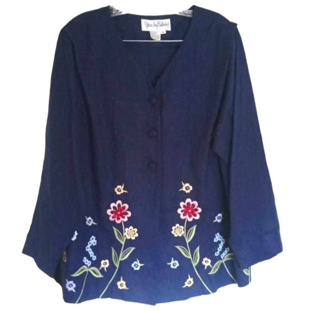 Diane Von Furstenberg Silk Blend Floral Embroidered Front Jacket Size 1X
